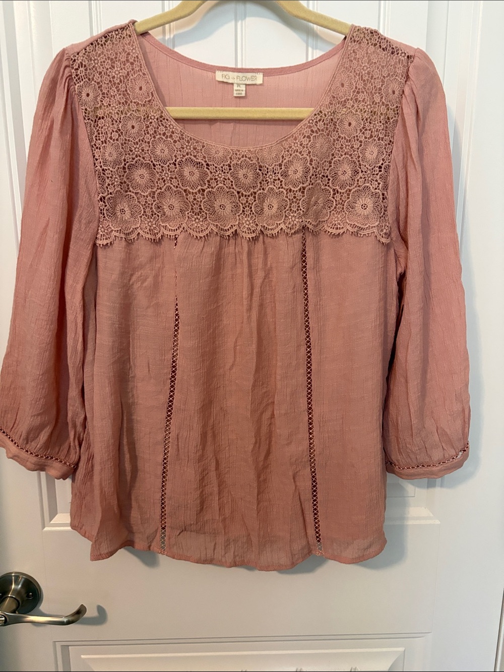 Fig + Flower PL Dusty Rose Crochet Lace Boho Peasant Blouse